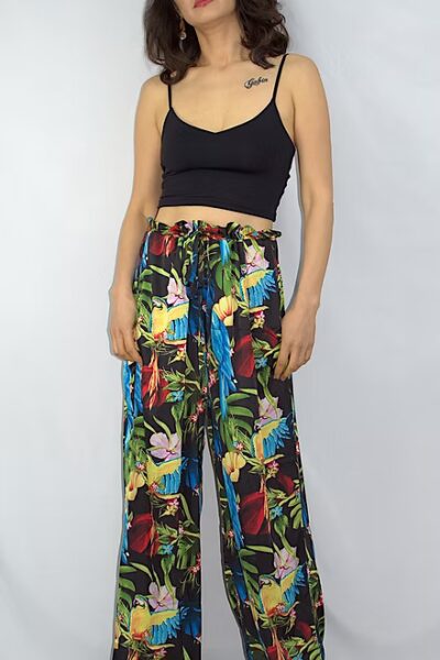 Pantalon Kimono décor perroquets tropicaux