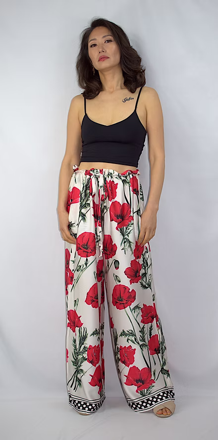 Pantalon Kimono décor coquelicots