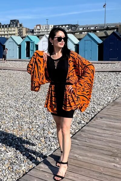 Veste kimono en coton zèbre orange