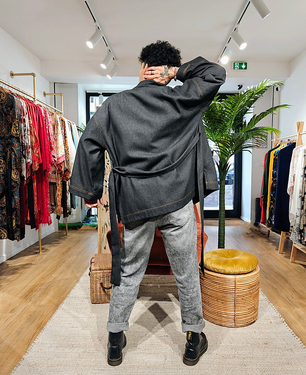 Veste Kimono Courte Denim noir – Image 2