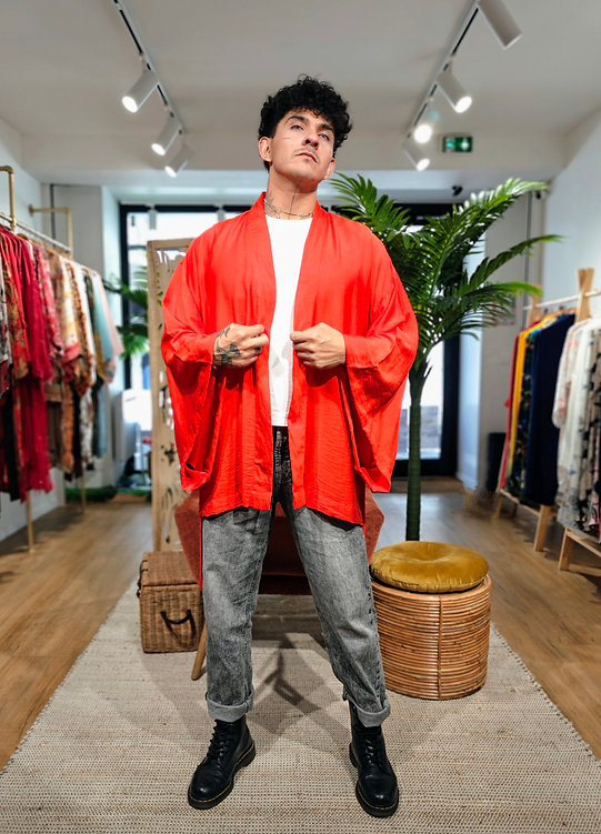 Veste Kimono rouge vif manches kimonos – Image 2