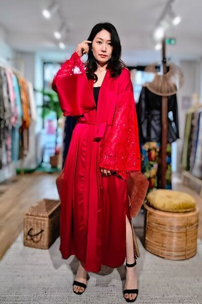 Veste Kimono Longue Rouge Furie