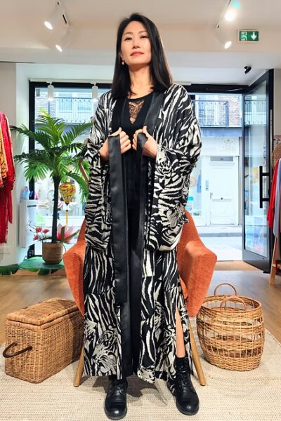 Veste Kimono Longue Tigre noir et argent