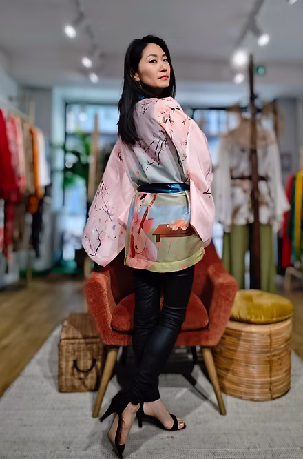 Veste kimono Courte en organza rose fille asiatique – Image 4