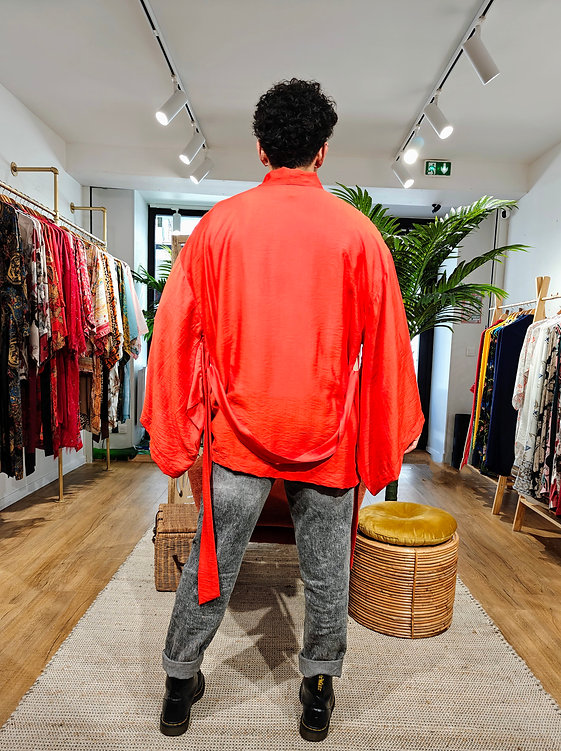 Veste Kimono rouge vif manches kimonos – Image 4