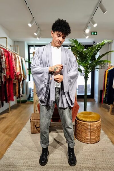 Veste Kimono gris cendré manches kimonos