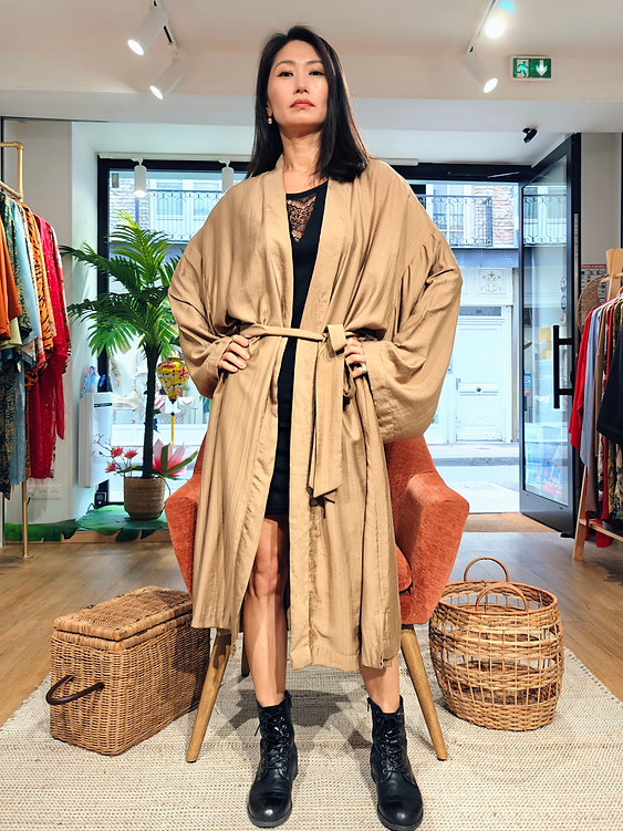 Veste Kimono Longue brun alaska – Image 2